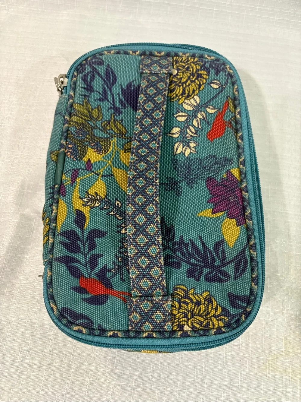 Fossil Teal Floral Zip Cosmetic Case